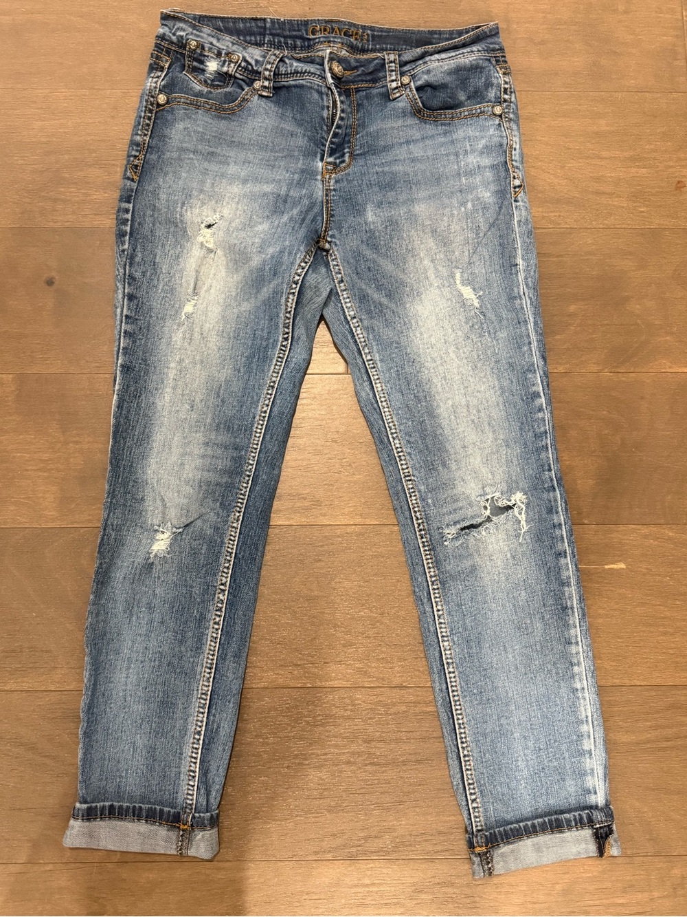 Grace Light Blue Distressed Cropped Skinny Jeans